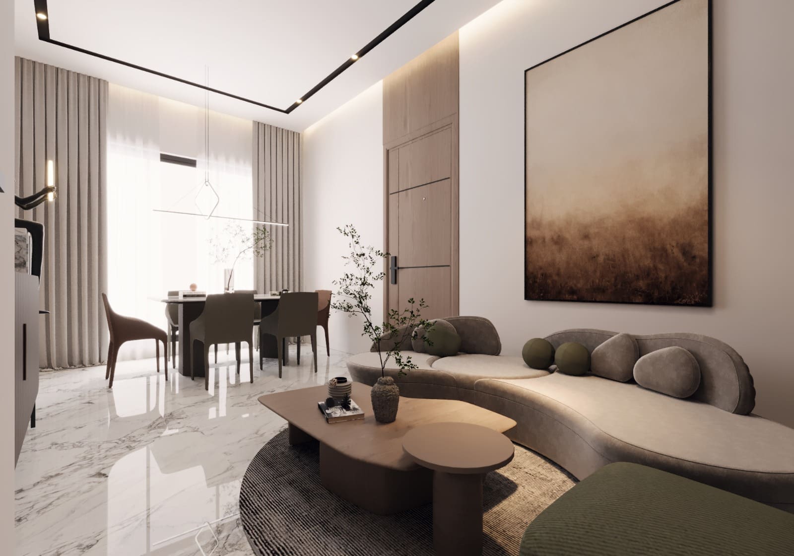 Contemporary One-Bed Studio Apartment: Warm Minimalism Meets Everyday Luxury
