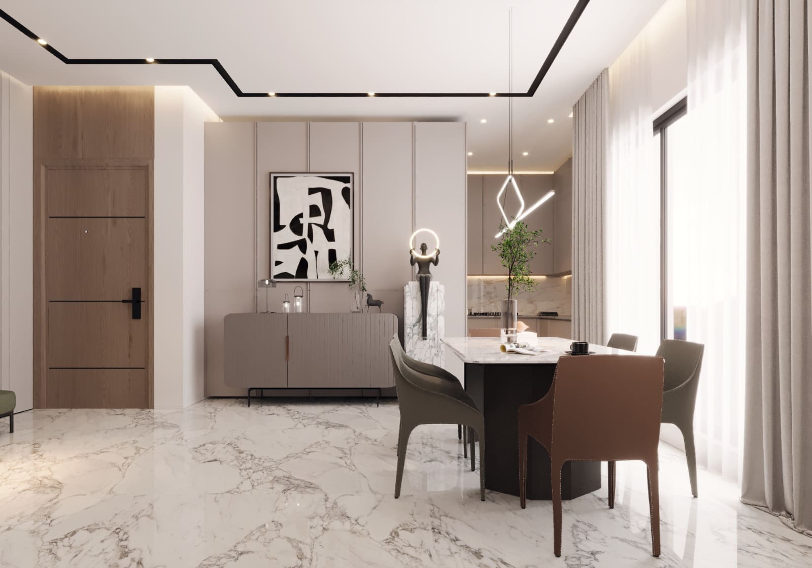 Contemporary One-Bed Studio Apartment: Warm Minimalism Meets Everyday Luxury