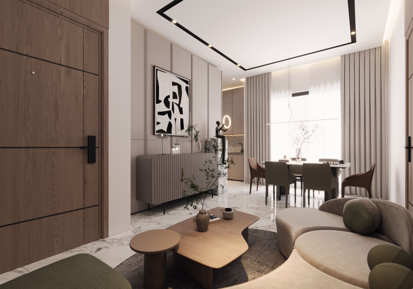 Contemporary One-Bed Studio Apartment: Warm Minimalism Meets Everyday Luxury